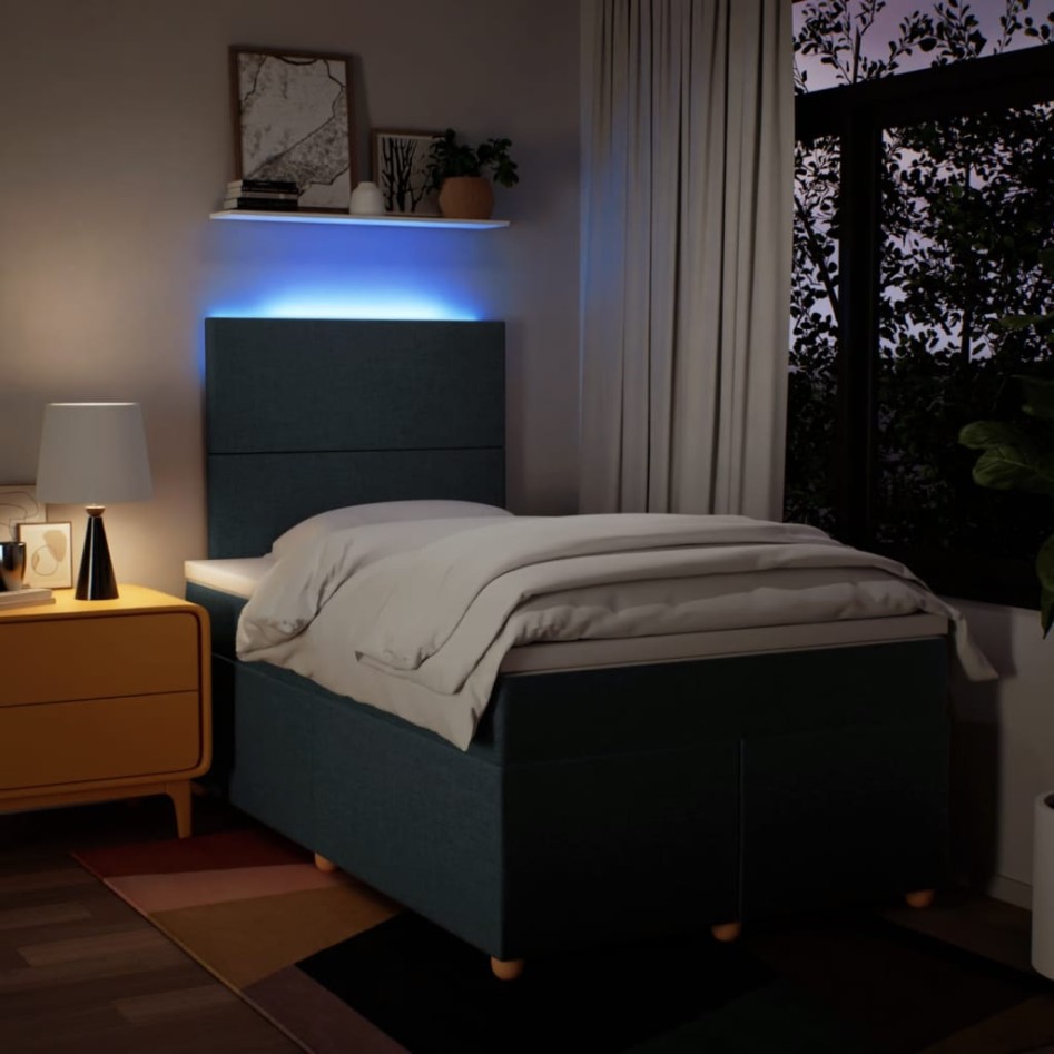 Cama box spring con colchón tela azul 120x190