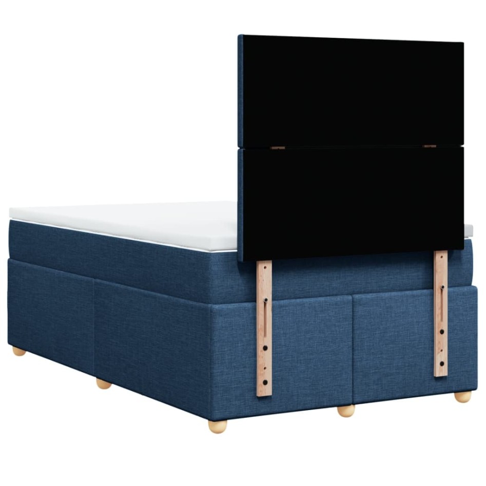 Cama box spring con colchón tela azul 120x190