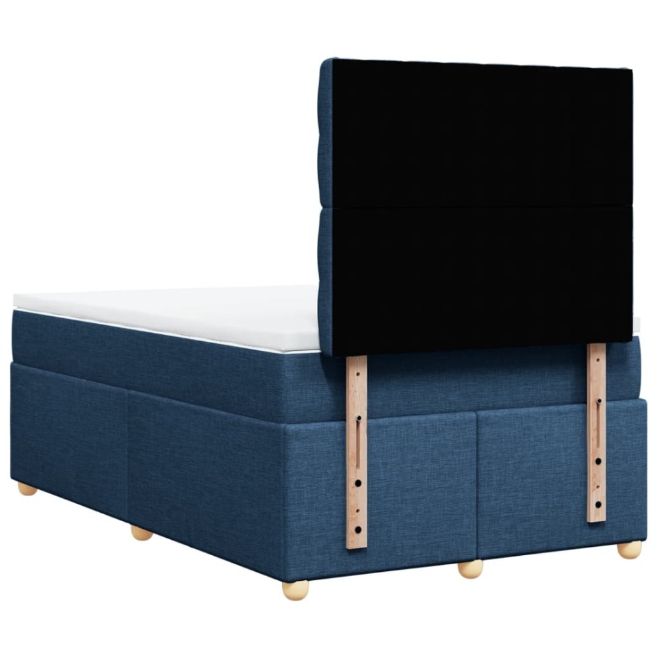 Cama box spring con colchón tela azul 120x190