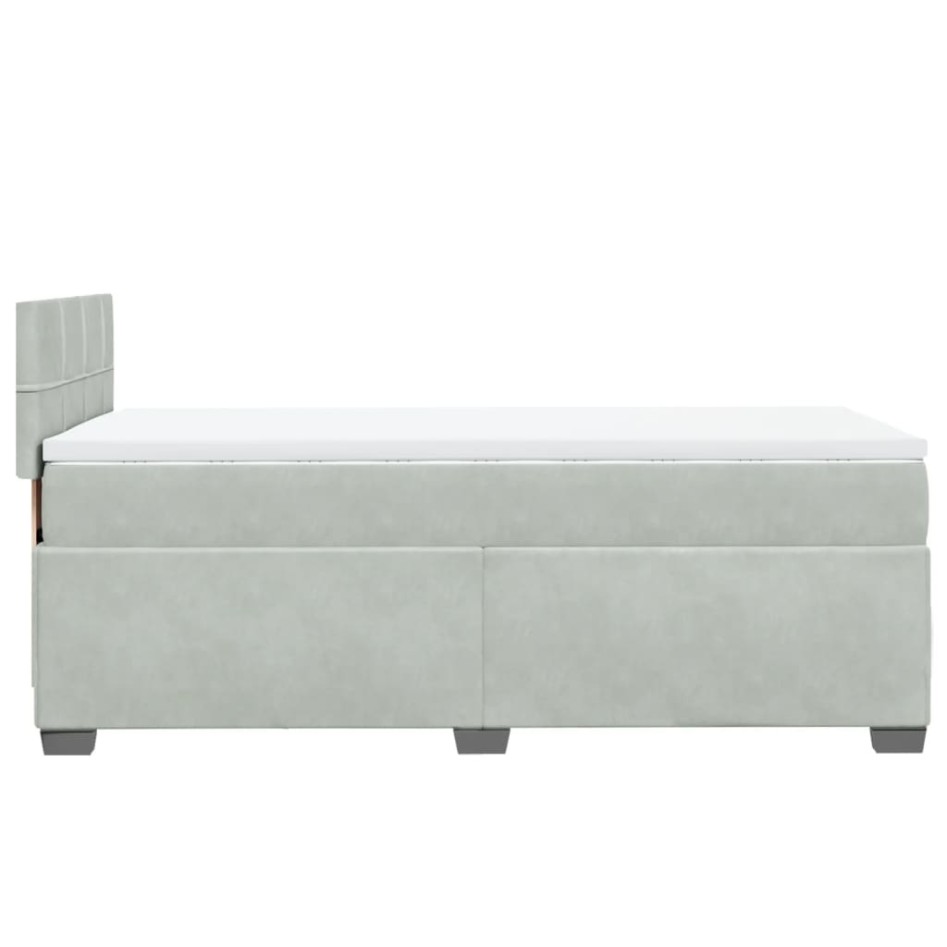 Cama box spring con colchón terciopelo gris claro 100x200