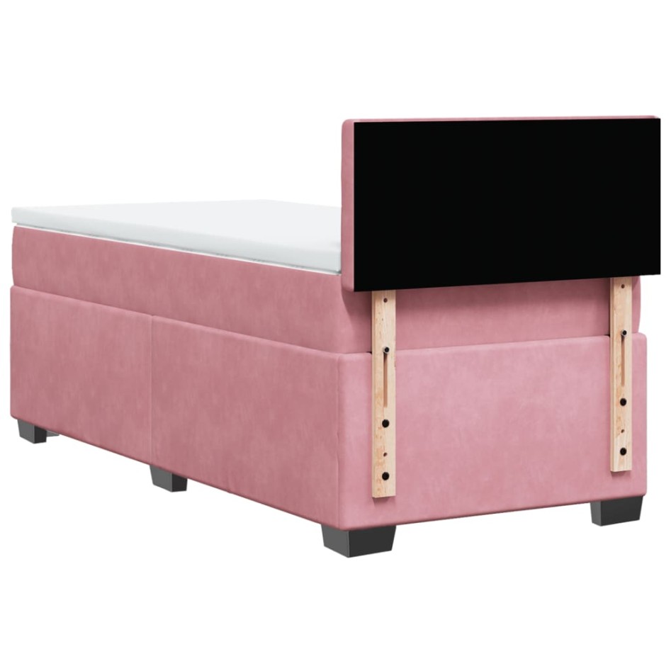 Cama box spring con colchón terciopelo rosa 90x200