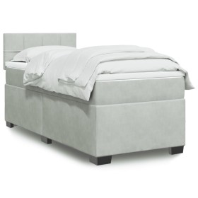 Cama box spring con colchón terciopelo gris claro 90x190