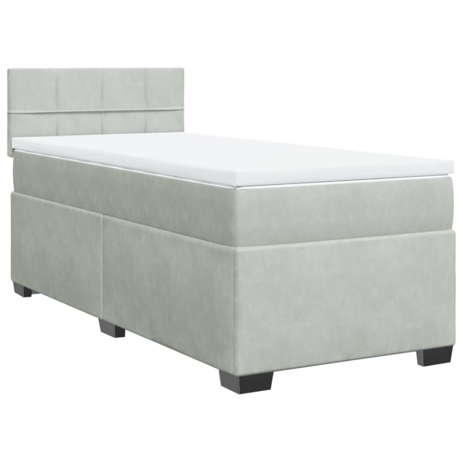 Cama box spring con colchón terciopelo gris claro 90x190