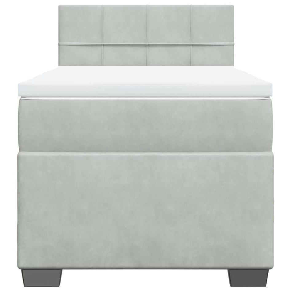 Cama box spring con colchón terciopelo gris claro 90x190