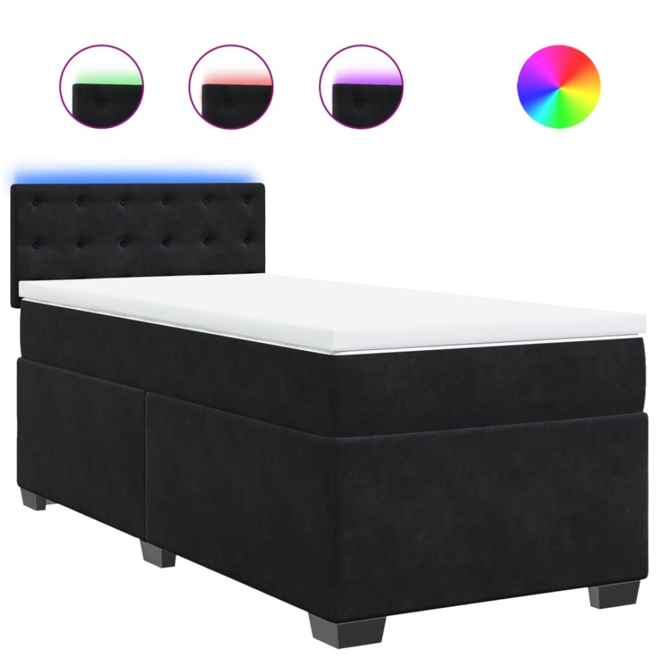 Cama box spring con colchón terciopelo negro 100x200