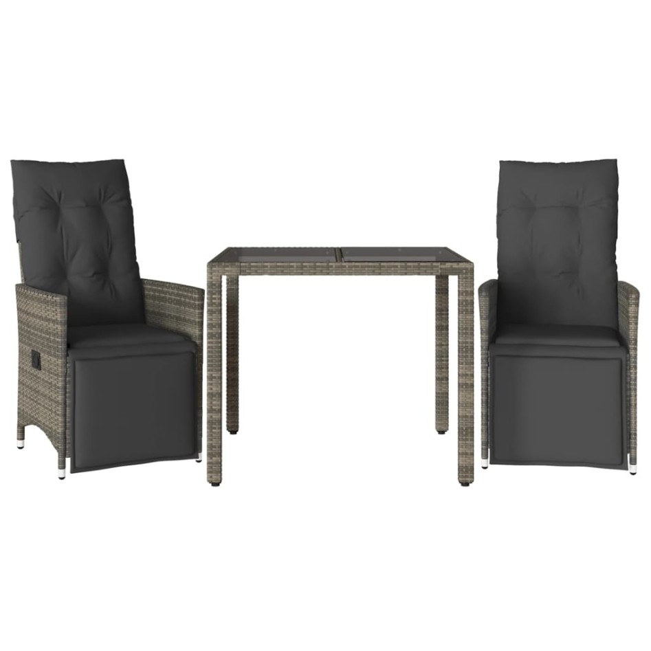 Mesita y sillas jardín 3 pzas y cojines ratán sintético