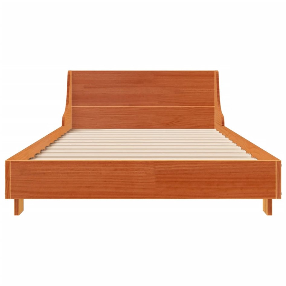 Cama sin colchón madera maciza de pino marrón cera 100x200