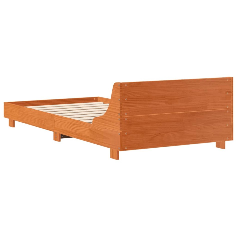 Cama sin colchón madera maciza de pino marrón cera 100x200