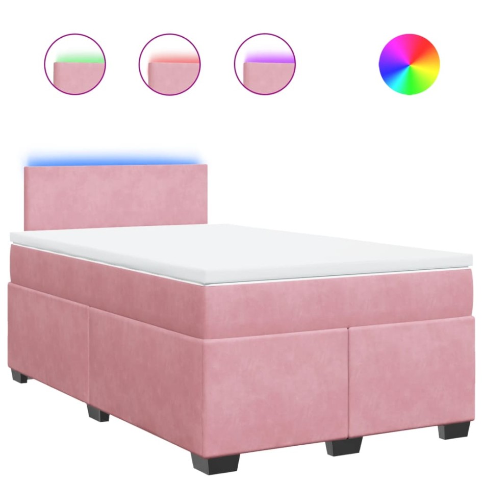 Cama box spring con colchón terciopelo rosa 120x200