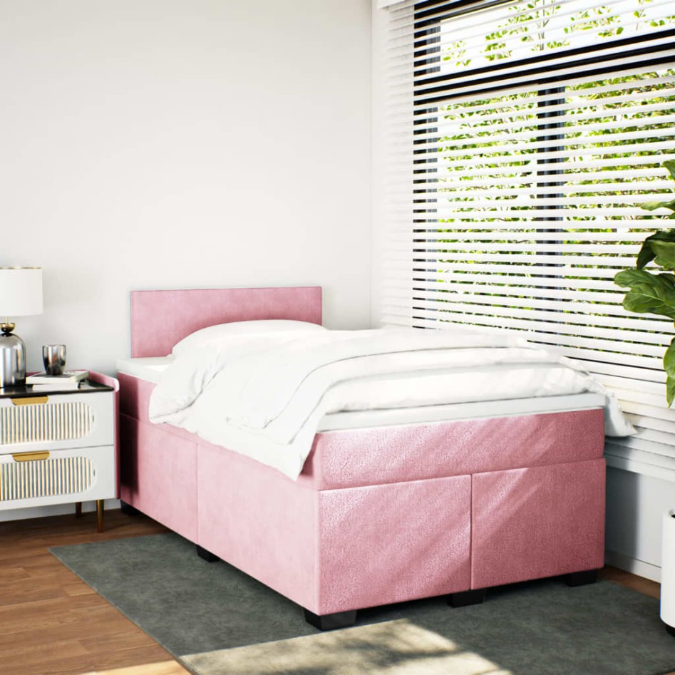 Cama box spring con colchón terciopelo rosa 120x200