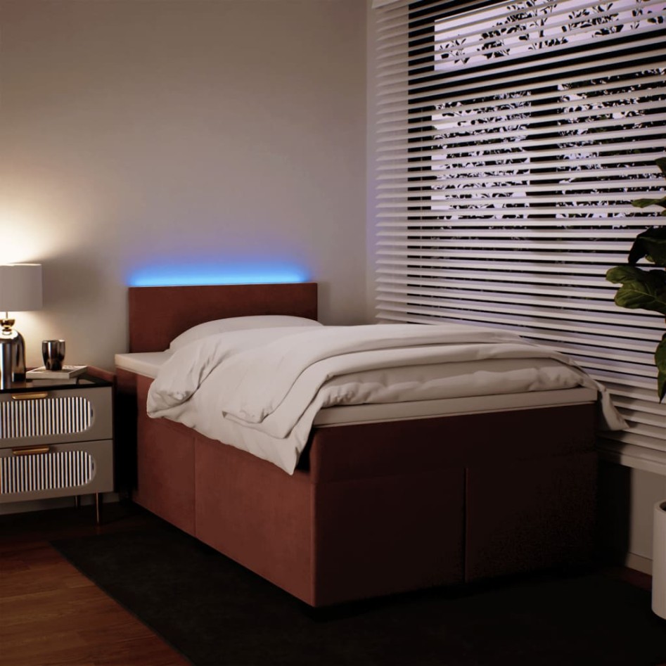 Cama box spring con colchón terciopelo rosa 120x200