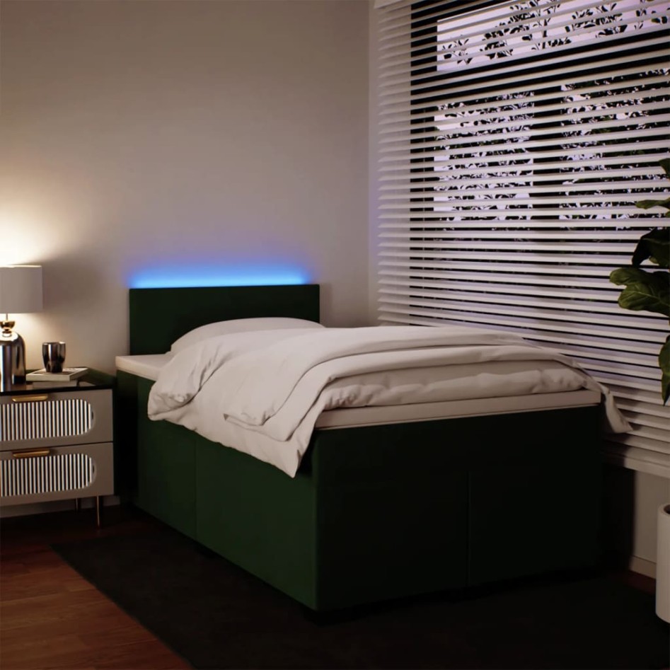 Cama box spring con colchón terciopelo verde oscuro 120x190