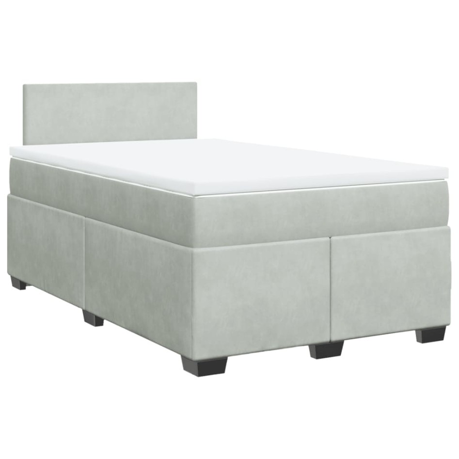 Cama box spring con colchón terciopelo gris claro 120x200