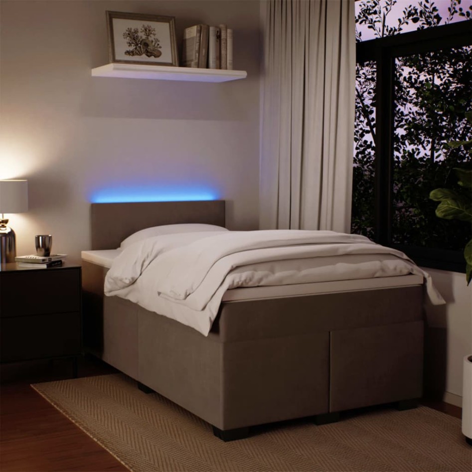 Cama box spring con colchón terciopelo gris claro 120x200