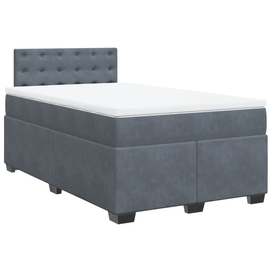 Cama box spring con colchón terciopelo gris oscuro 120x200