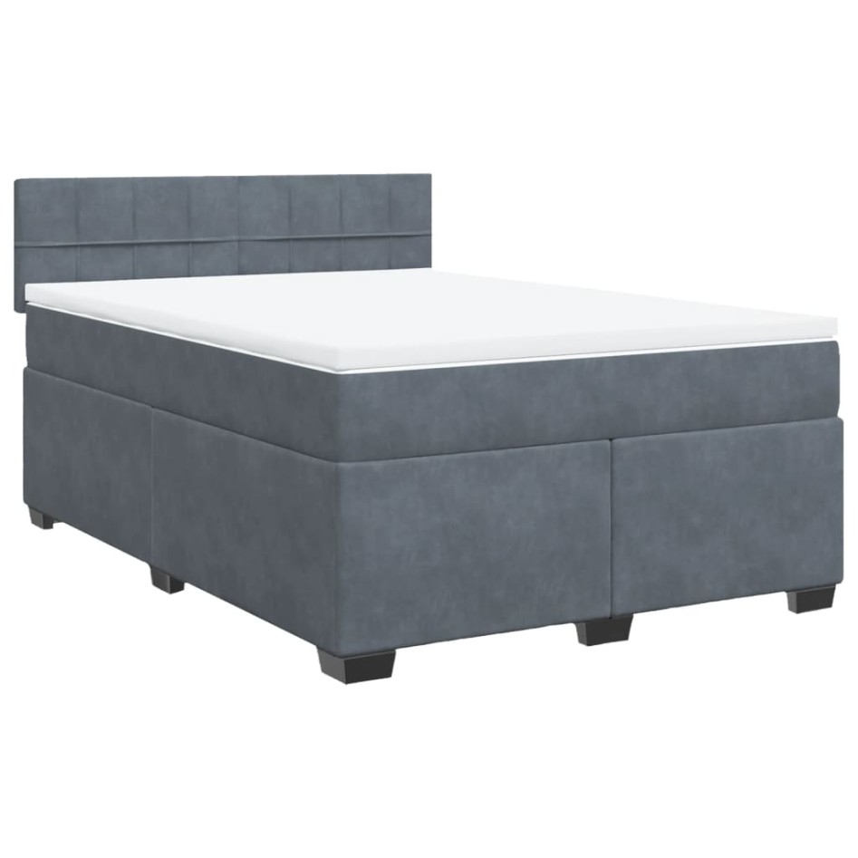 Cama box spring con colchón terciopelo gris oscuro 140x190