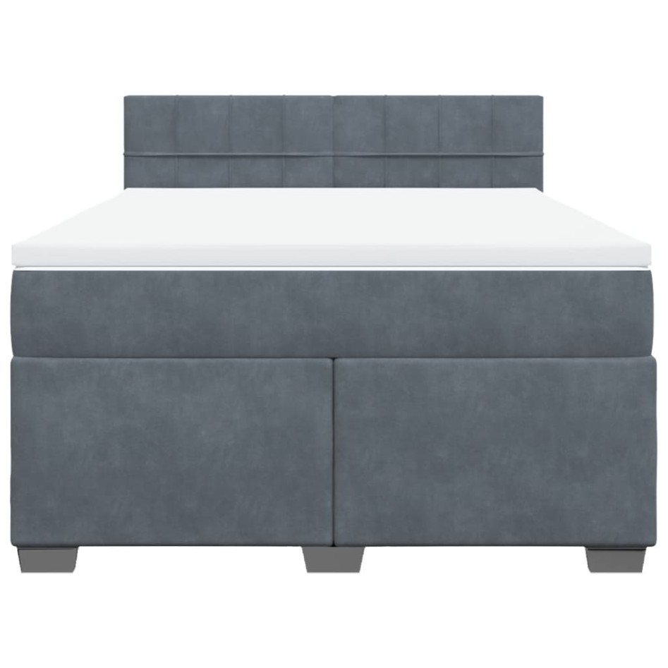 Cama box spring con colchón terciopelo gris oscuro 140x190