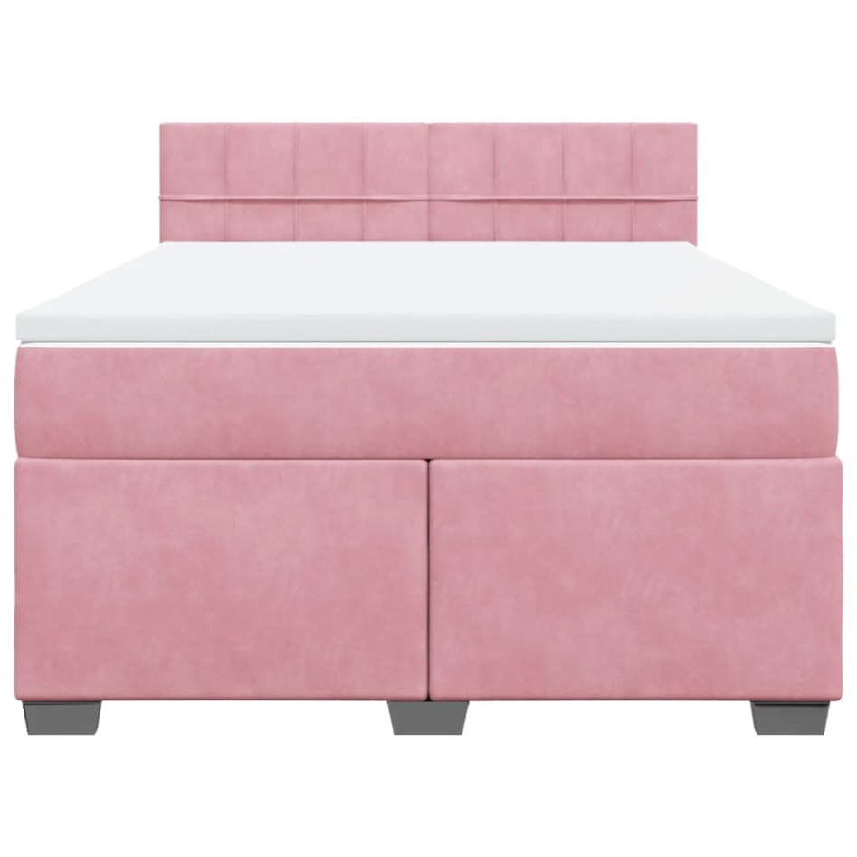 Cama box spring con colchón terciopelo rosa 140x190