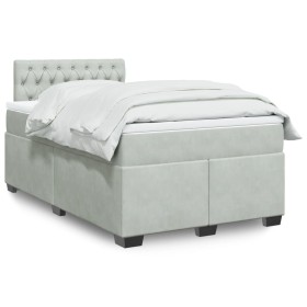 Cama box spring con colchón terciopelo gris claro 120x200