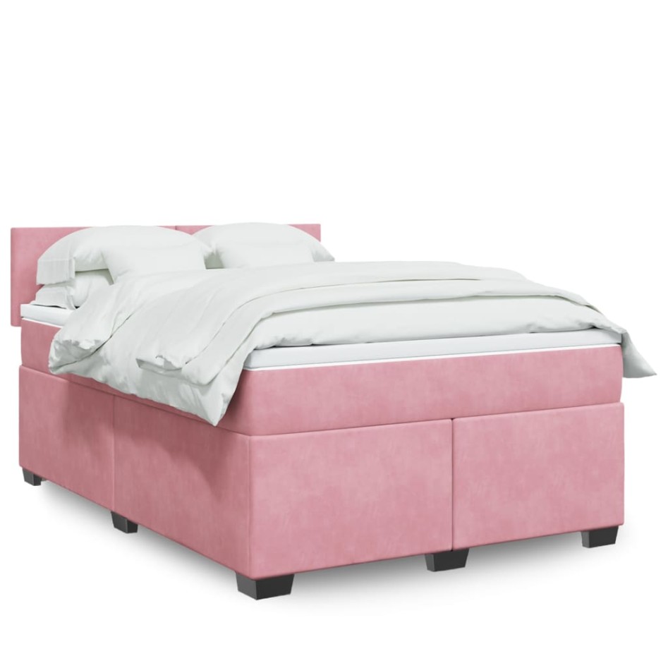 Cama box spring con colchón terciopelo rosa 140x190