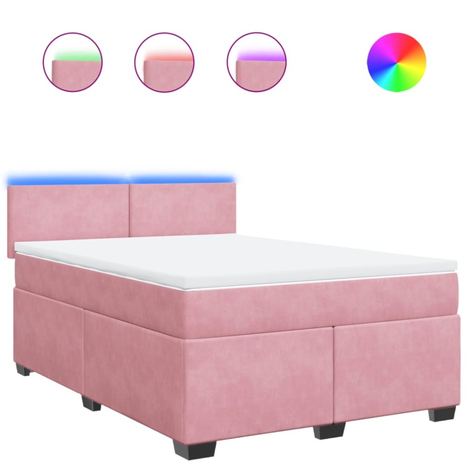 Cama box spring con colchón terciopelo rosa 140x190