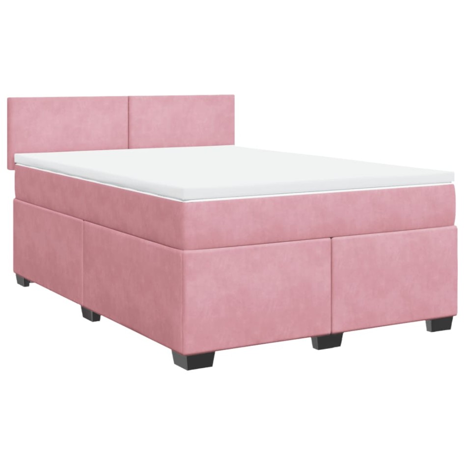 Cama box spring con colchón terciopelo rosa 140x190