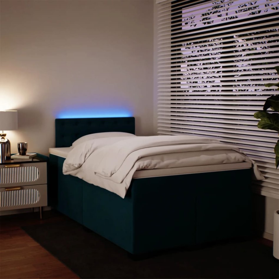 Cama box spring con colchón terciopelo azul 120x190