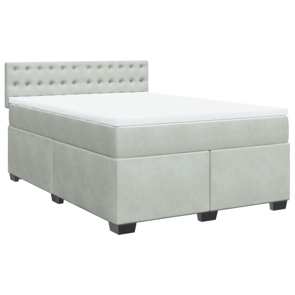 Cama box spring con colchón terciopelo gris claro 140x190