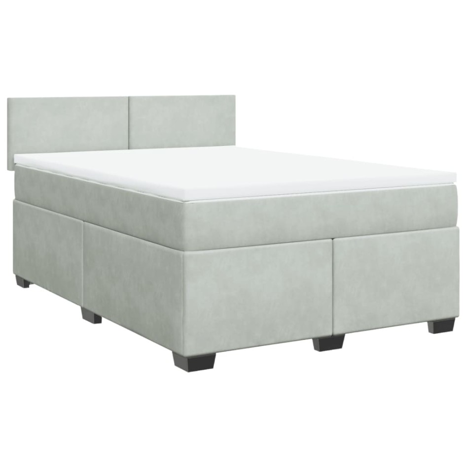 Cama box spring con colchón terciopelo gris claro 140x200