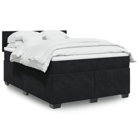 Cama box spring con colchón terciopelo negro 140x200