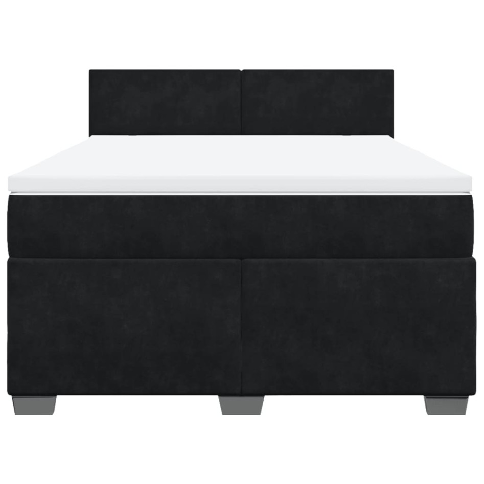 Cama box spring con colchón terciopelo negro 140x200
