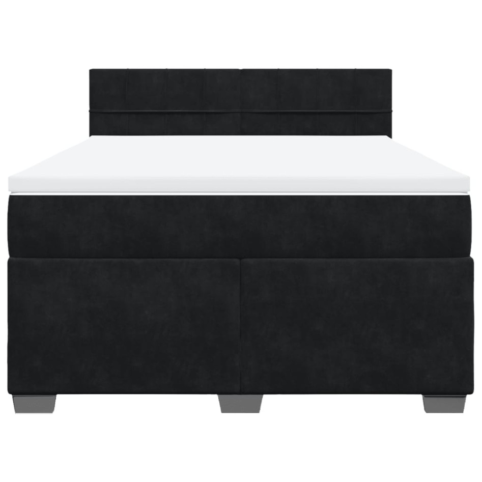 Cama box spring con colchón terciopelo negro 140x200