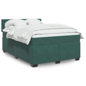 Cama box spring con colchón terciopelo verde oscuro 140x200