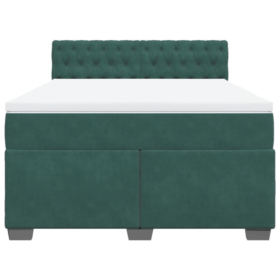 Cama box spring con colchón terciopelo verde oscuro 140x200