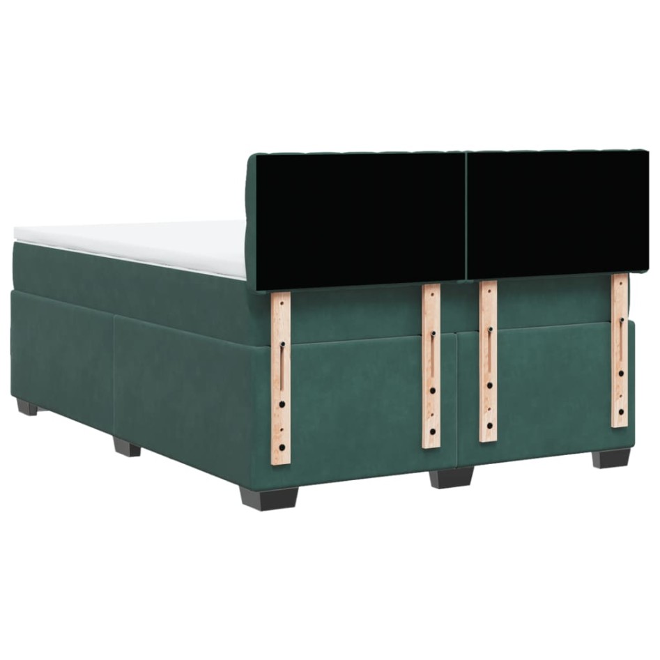 Cama box spring con colchón terciopelo verde oscuro 140x200