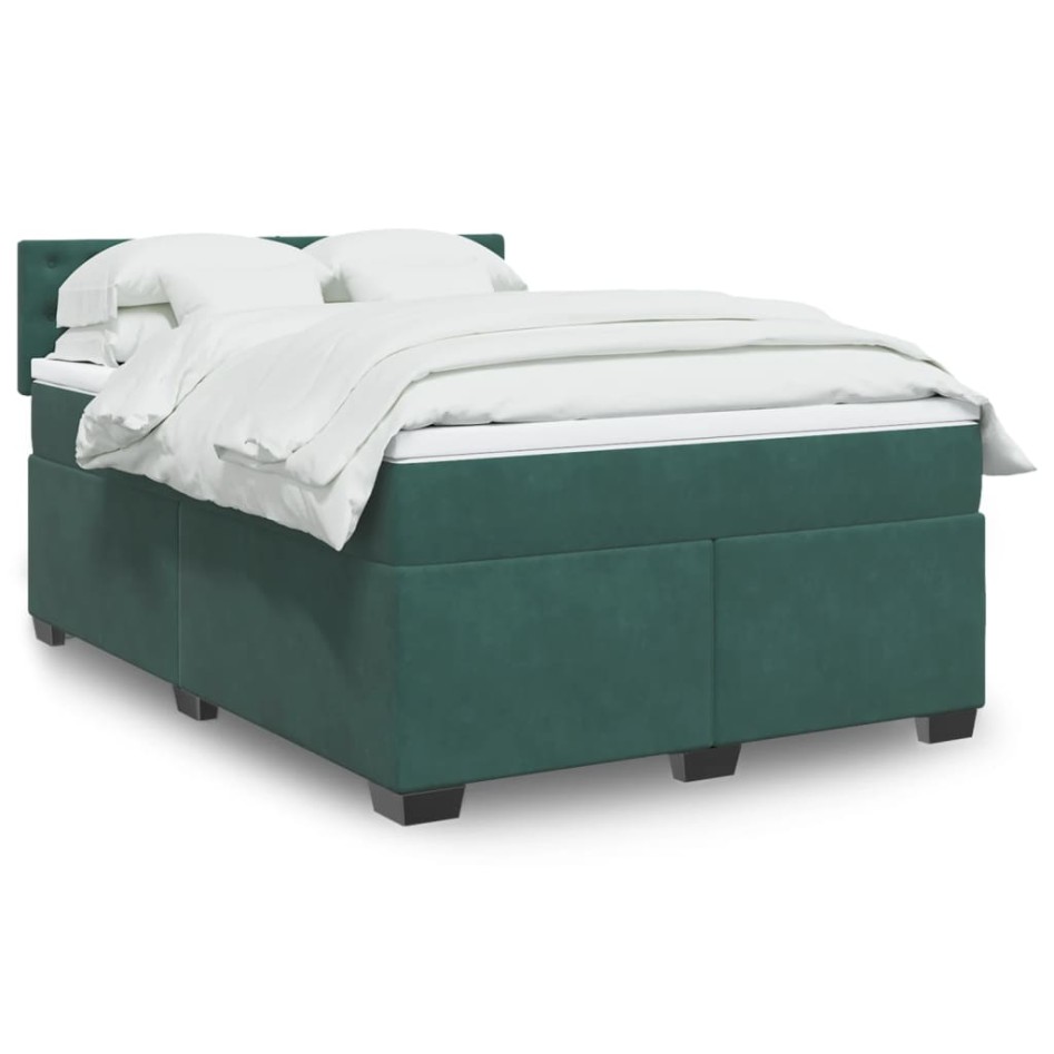 Cama box spring con colchón terciopelo verde oscuro 140x200