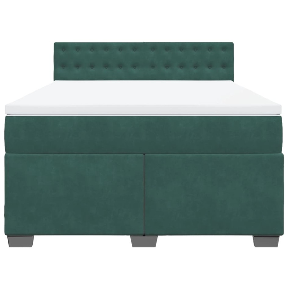 Cama box spring con colchón terciopelo verde oscuro 140x200