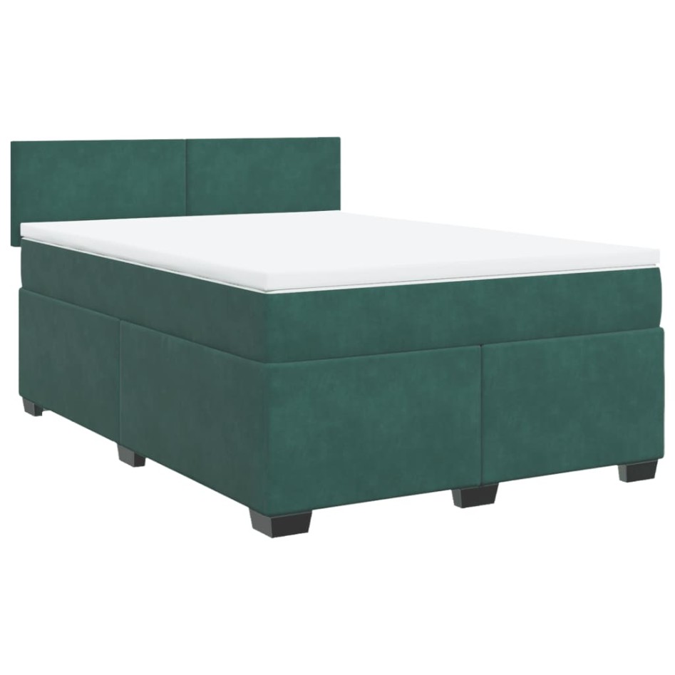 Cama box spring con colchón terciopelo verde oscuro 160x200