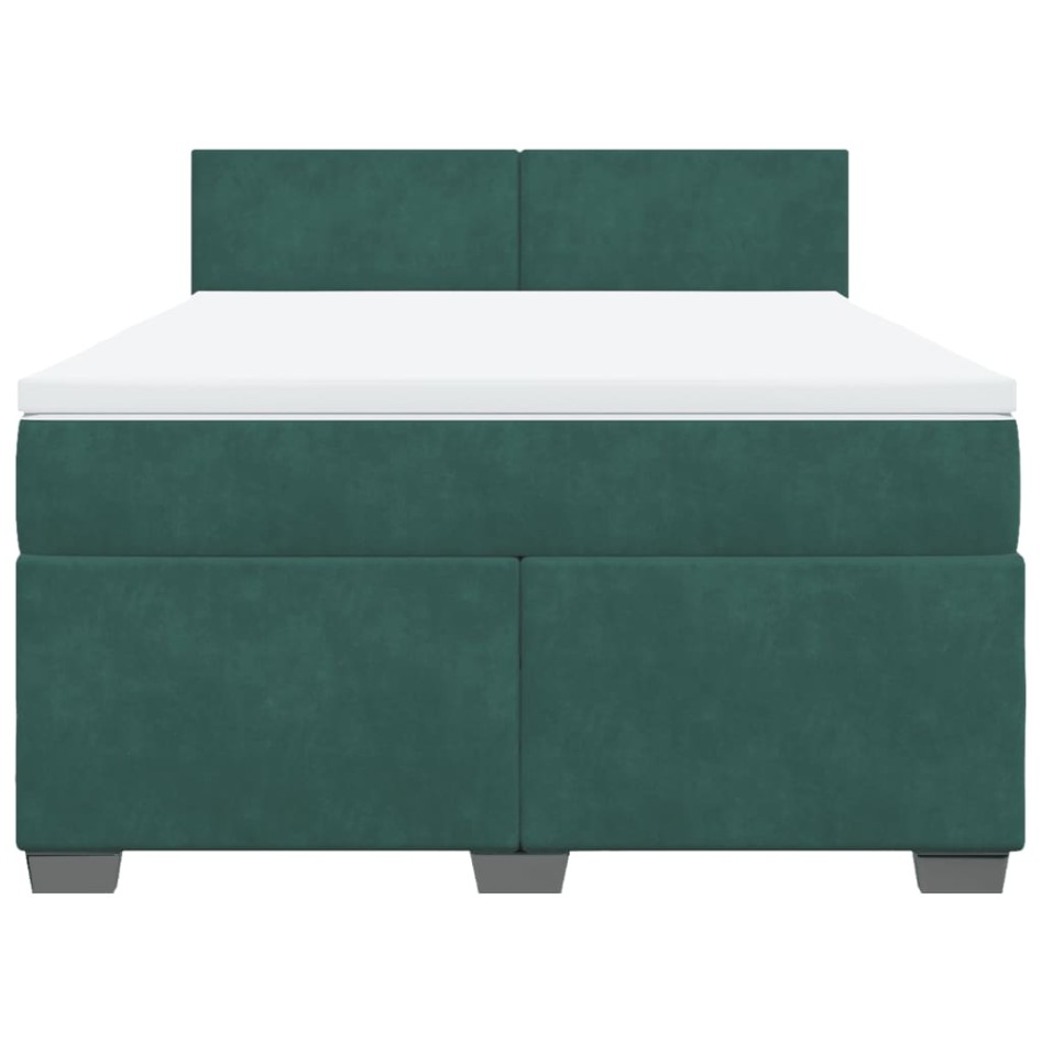 Cama box spring con colchón terciopelo verde oscuro 160x200