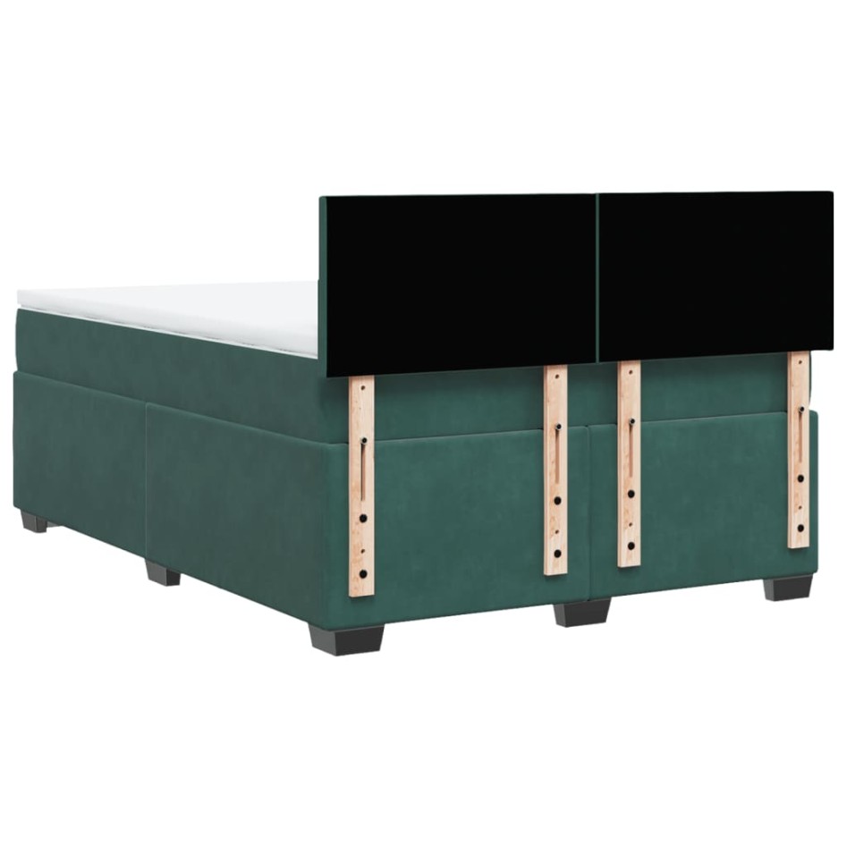 Cama box spring con colchón terciopelo verde oscuro 160x200