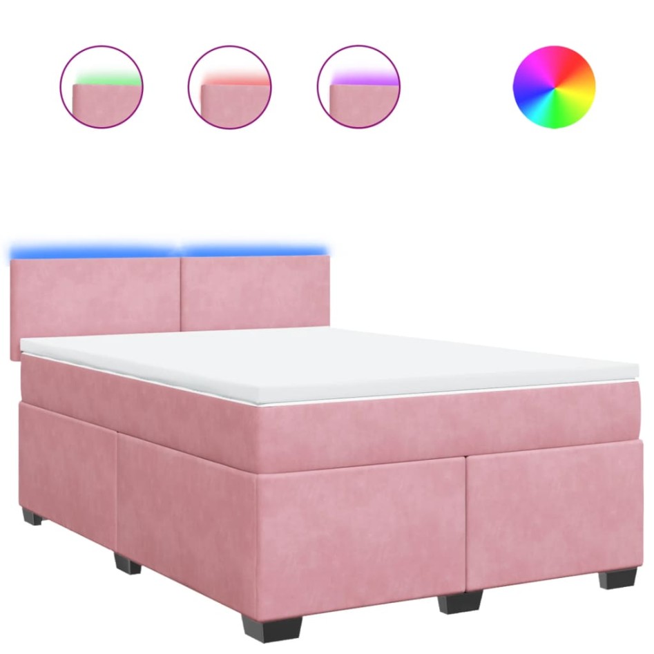 Cama box spring con colchón terciopelo rosa 160x200
