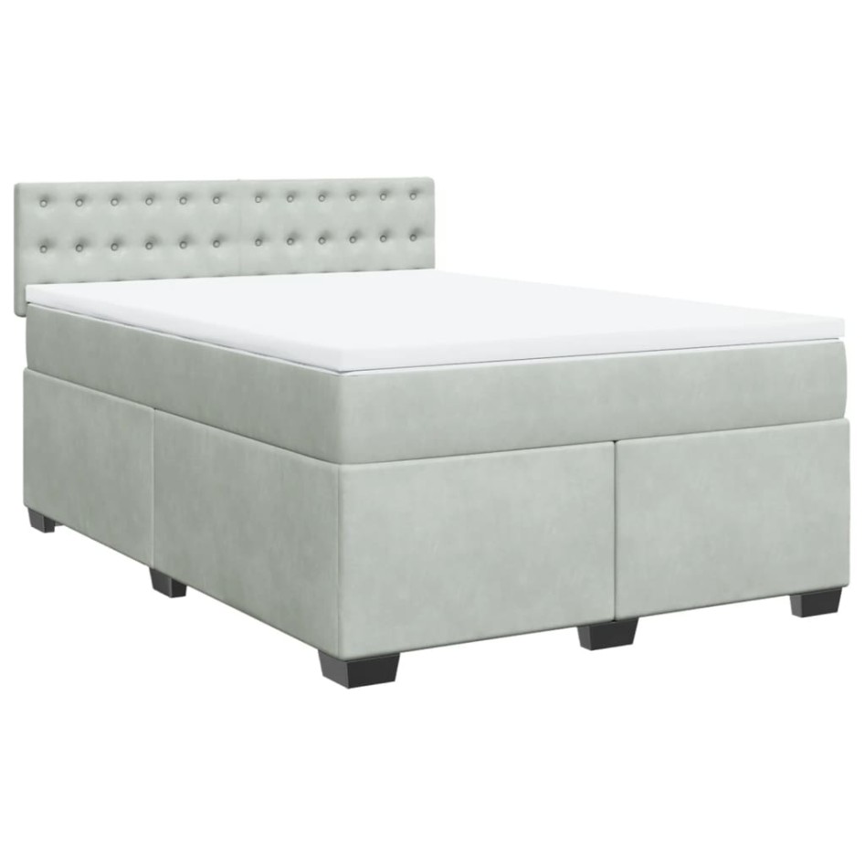 Cama box spring con colchón terciopelo gris claro 160x200