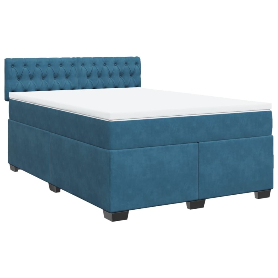 Cama box spring con colchón terciopelo azul 160x200