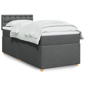 Cama box spring con colchón tela gris oscuro 90x190