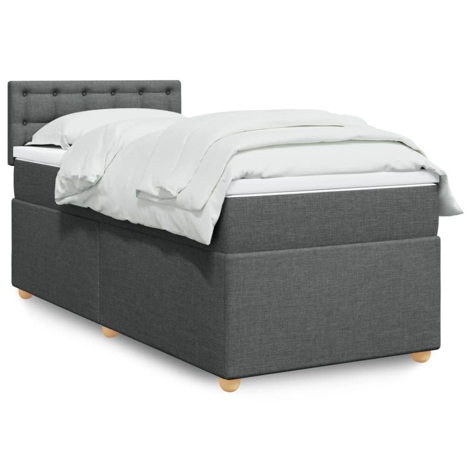 Cama box spring con colchón tela gris oscuro 90x200