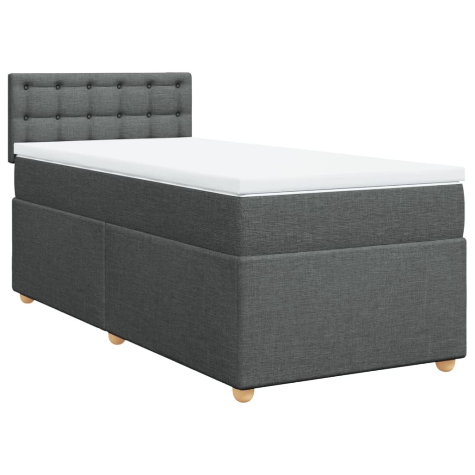 Cama box spring con colchón tela gris oscuro 90x200