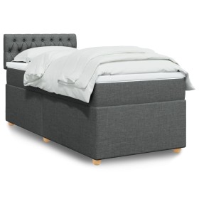 Cama box spring con colchón tela gris oscuro 90x200