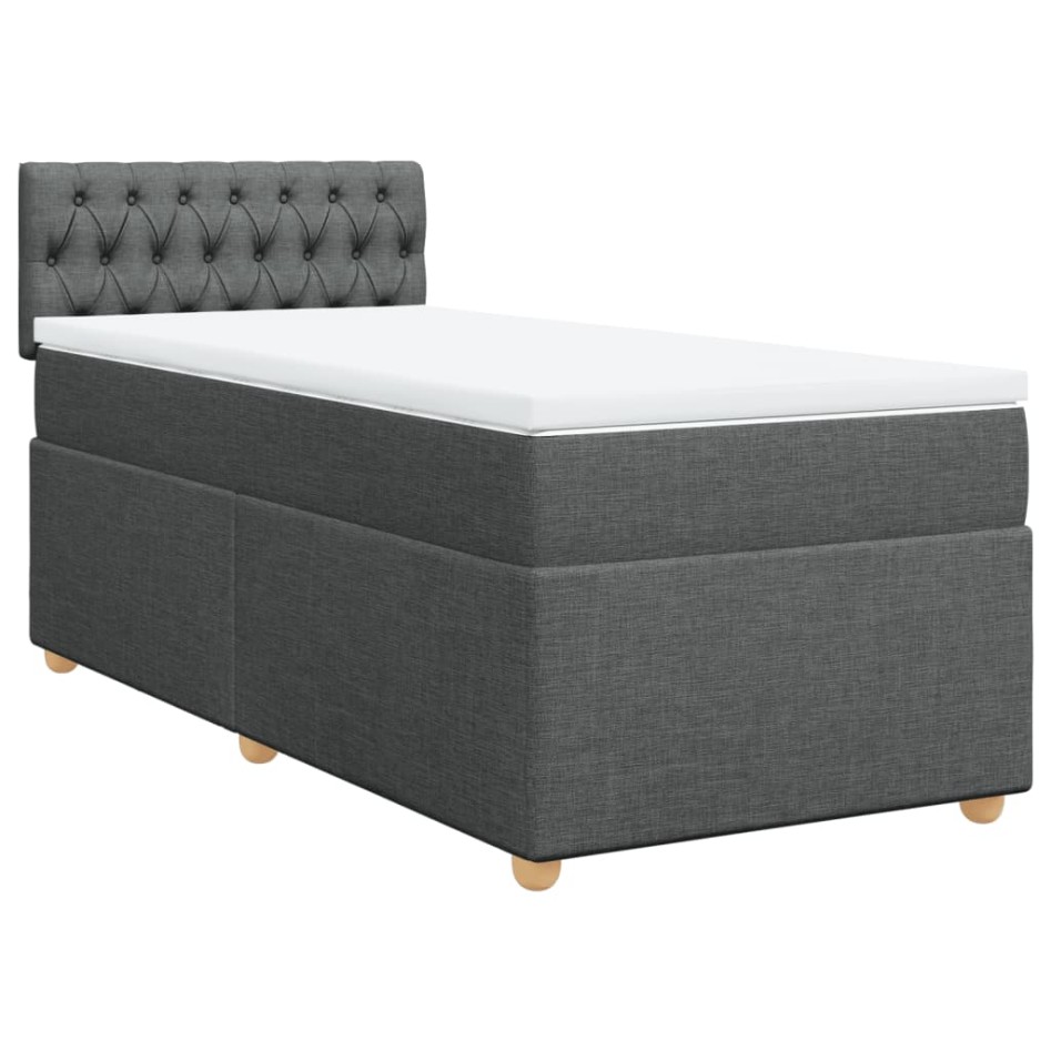 Cama box spring con colchón tela gris oscuro 90x200