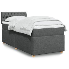 Cama box spring con colchón tela gris oscuro 100x200