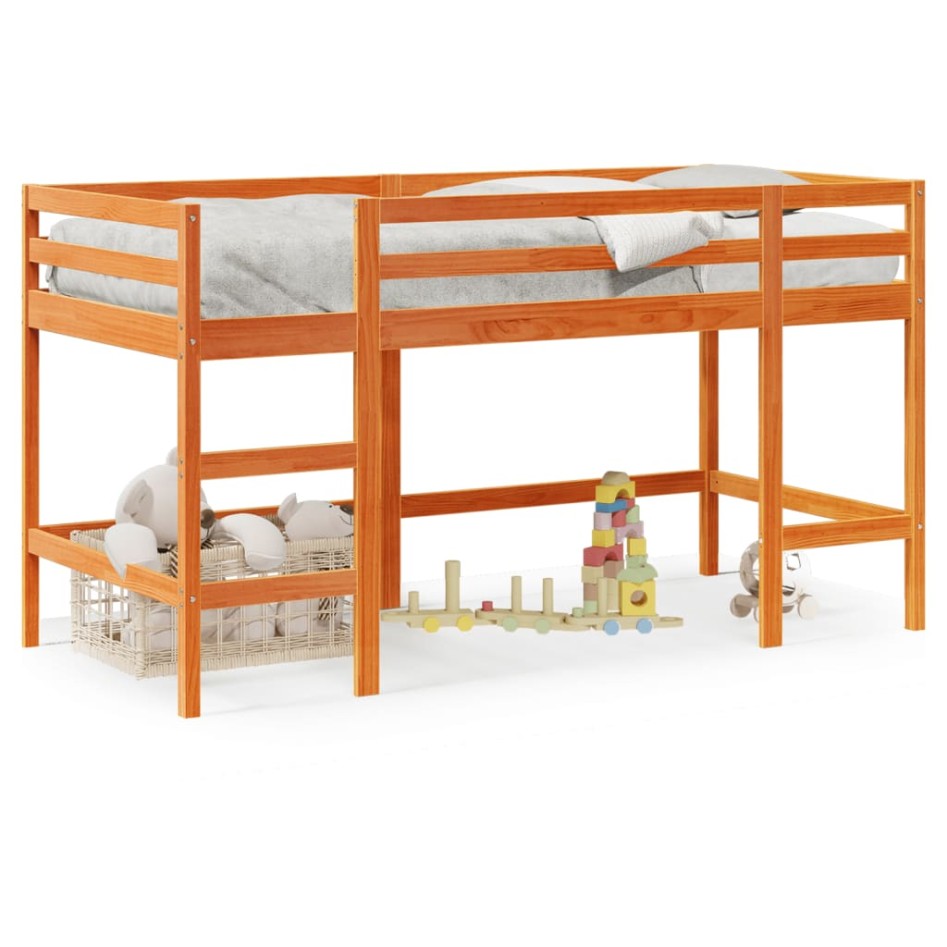 Cama alta de niños con escalera madera maciza marrón 90x190
